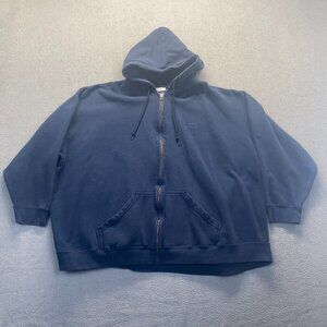 Vintage Reebok Hoodie Mens 5XL Navy Full Zip Sweatshirt Embroidered Logo Y2K